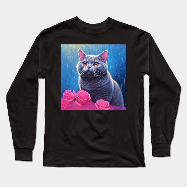 British Shorthair Rose Long Sleeve T-Shirt by Enchanted Reverie